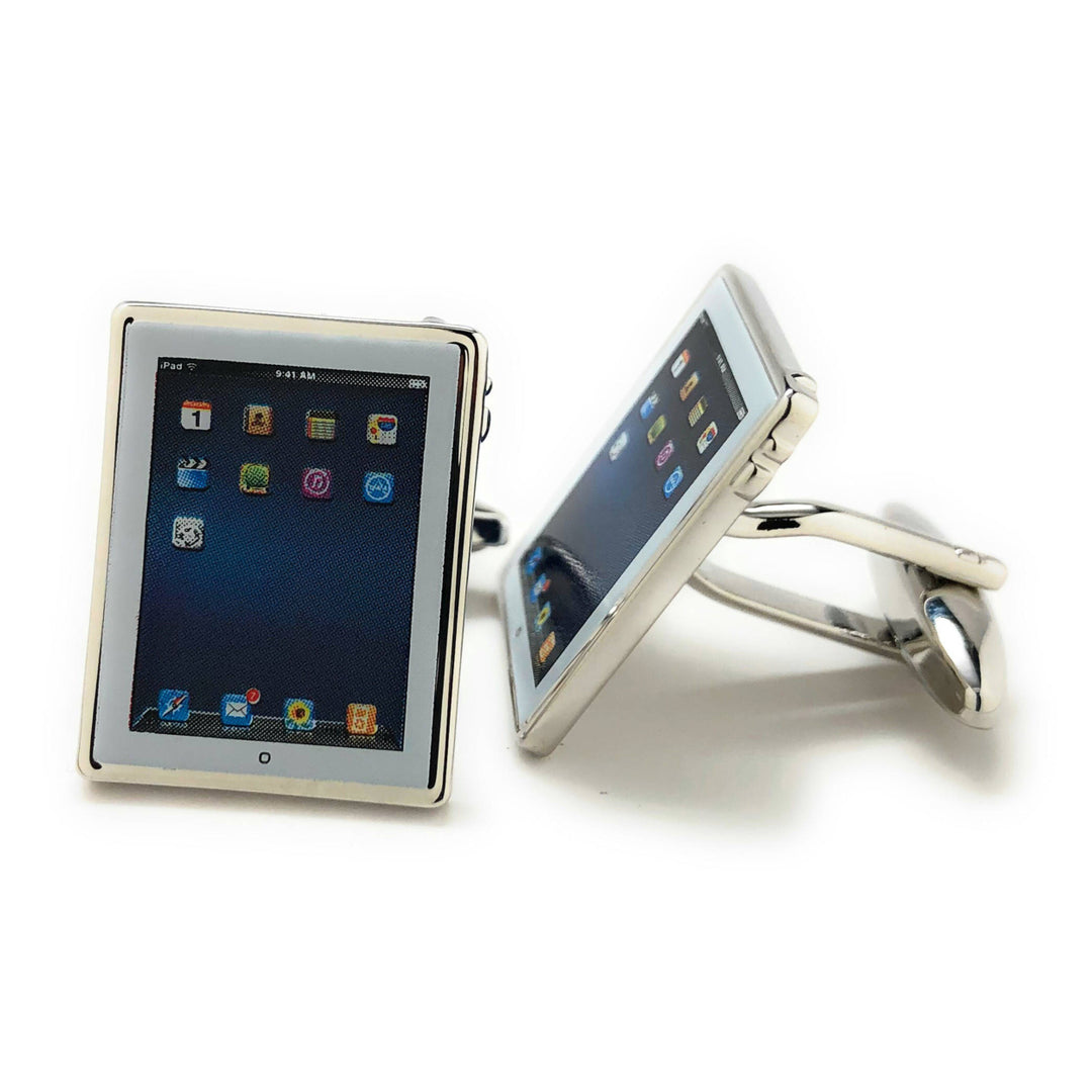 Tablet Computer Cufflinks White Edition Nerdy Party Master Unique Very Cool Fun Cuff Links Handheld Cuff Links Comes Image 2