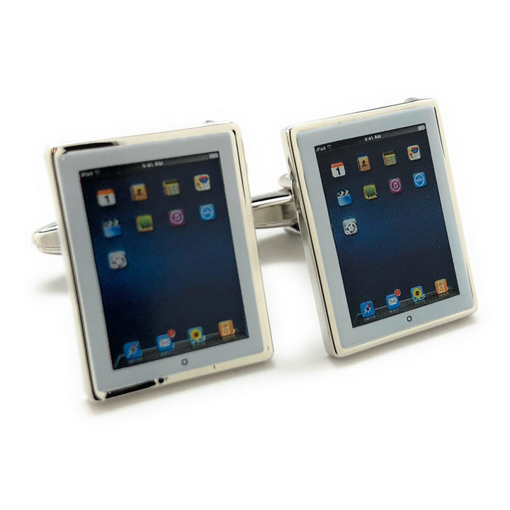 Tablet Computer Cufflinks White Edition Nerdy Party Master Unique Very Cool Fun Cuff Links Handheld Cuff Links Comes Image 4