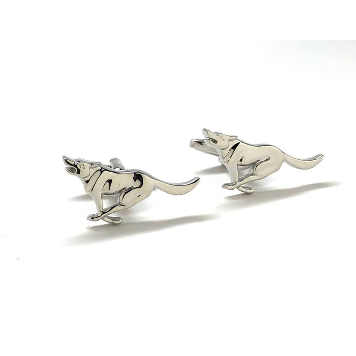 Running Retriever Dog Cufflinks Silver Tone 3D Design Good Times Fun Cool Unique Cuff Links Gift Box Image 1