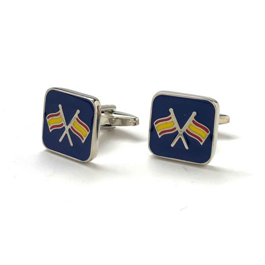 Flag Cufflinks Ship Boat Flags Cufflinks Sailing Colors Silver Tone with Enamel Colors Cuff Links Comes with Gift Box Image 1