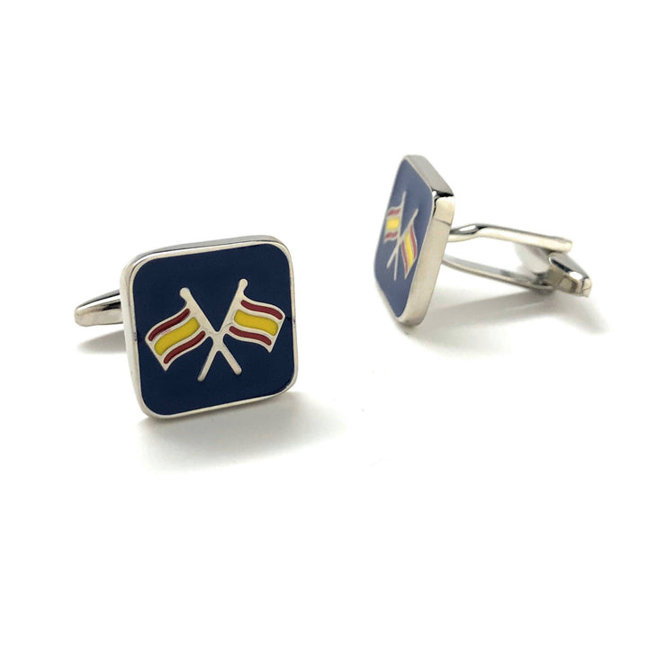 Flag Cufflinks Ship Boat Flags Cufflinks Sailing Colors Silver Tone with Enamel Colors Cuff Links Comes with Gift Box Image 2