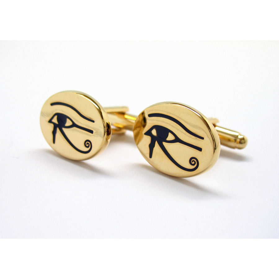 Egyptian Eye Cufflinks Gold Tone Symbol of Protection Royal Power Good Health Cuff Links Bring Luck to those that wear Image 1