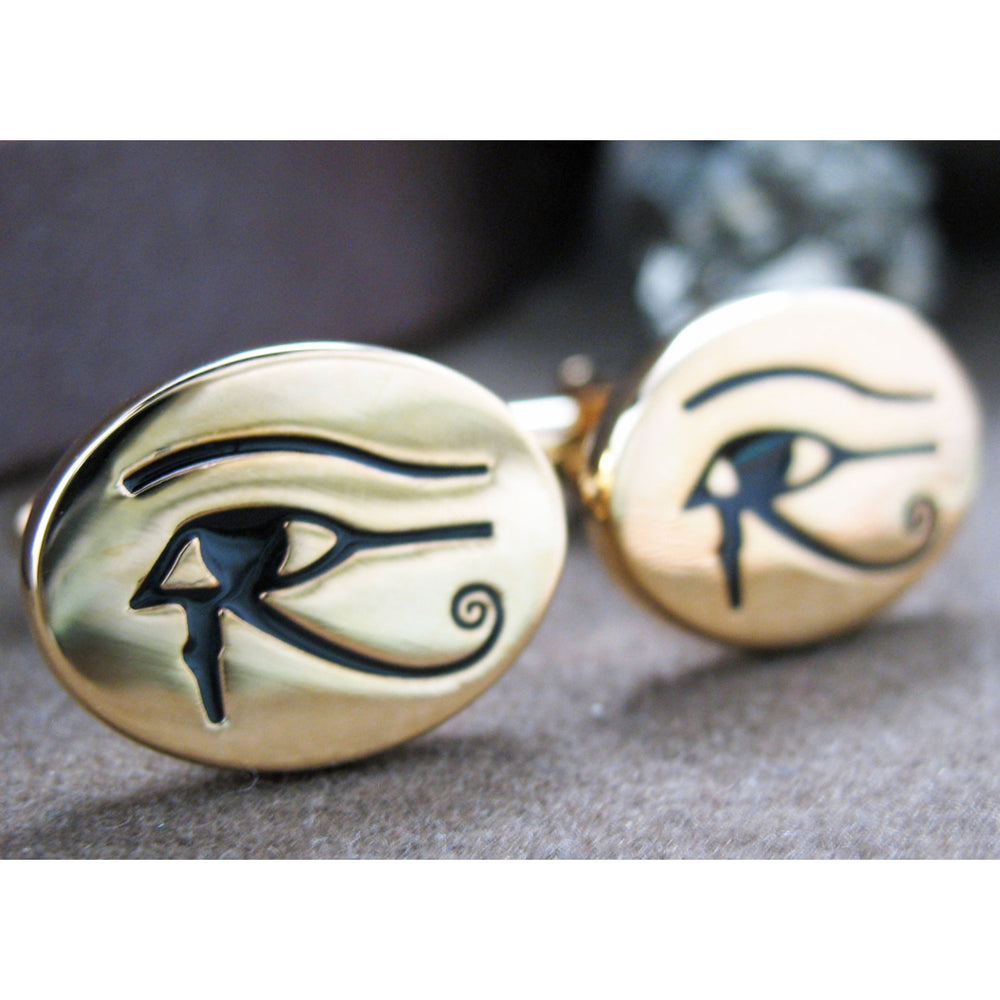 Egyptian Eye Cufflinks Gold Tone Symbol of Protection Royal Power Good Health Cuff Links Bring Luck to those that wear Image 2