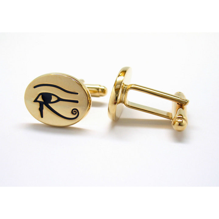 Egyptian Eye Cufflinks Gold Tone Symbol of Protection Royal Power Good Health Cuff Links Bring Luck to those that wear Image 3
