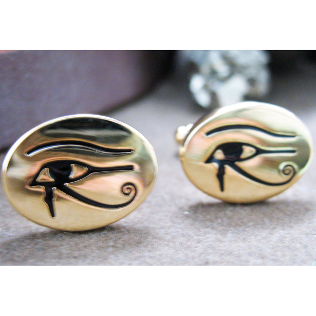 Egyptian Eye Cufflinks Gold Tone Symbol of Protection Royal Power Good Health Cuff Links Bring Luck to those that wear Image 4