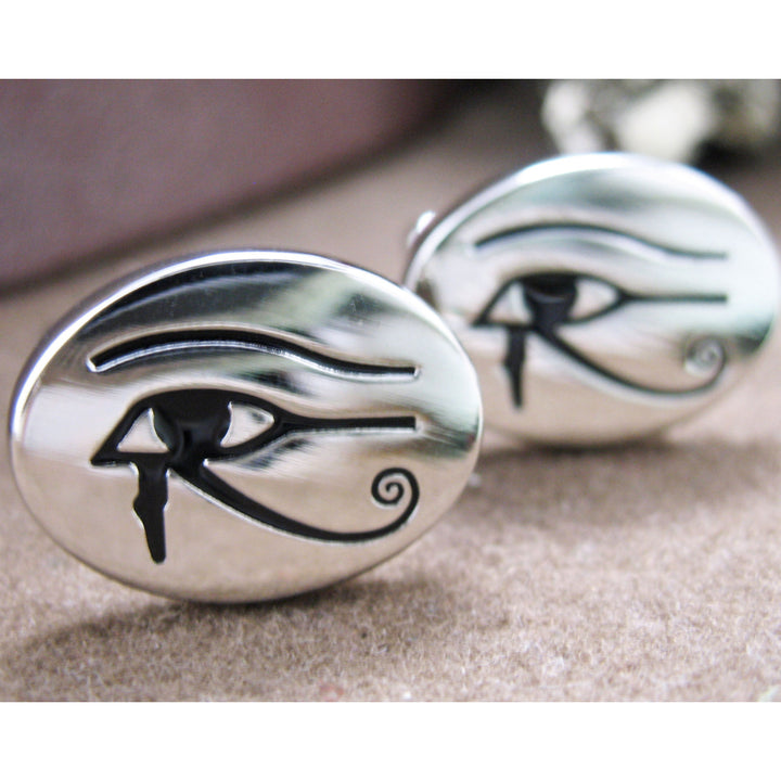 Egyptian Eye Cufflinks Symbol of Protection Royal Power Good Health Silver Tone Cuff Links Brings Good Luck to Those Image 2