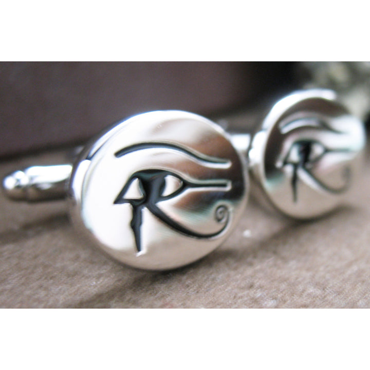 Egyptian Eye Cufflinks Symbol of Protection Royal Power Good Health Silver Tone Cuff Links Brings Good Luck to Those Image 4