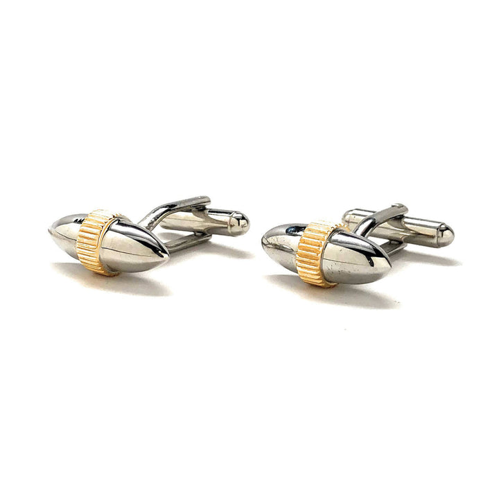 Shiny Silver Cufflinks Unique Bullet Shaped Gold Ringed Stainless Steel Classic Back Perfect Cuff Links Image 4