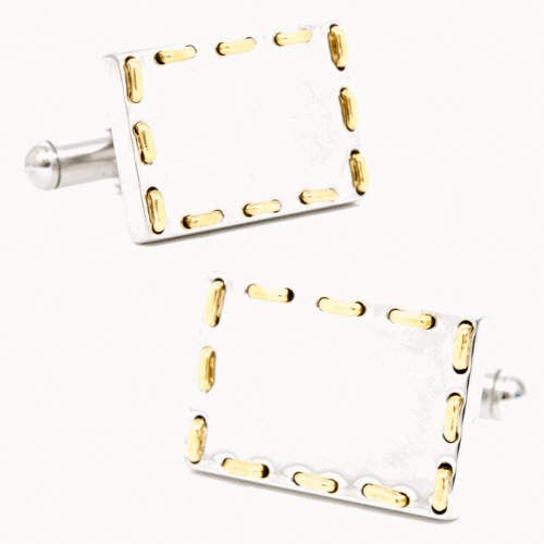 Two-Tone Shiny Mirrored Silver and Gold Threaded Cufflinks Cuff Links Image 1
