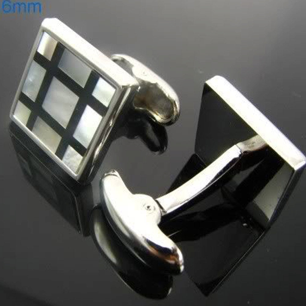 Abalone Shell Black Checkered Mother Of Pearl Cufflinks Cuff Links Image 1