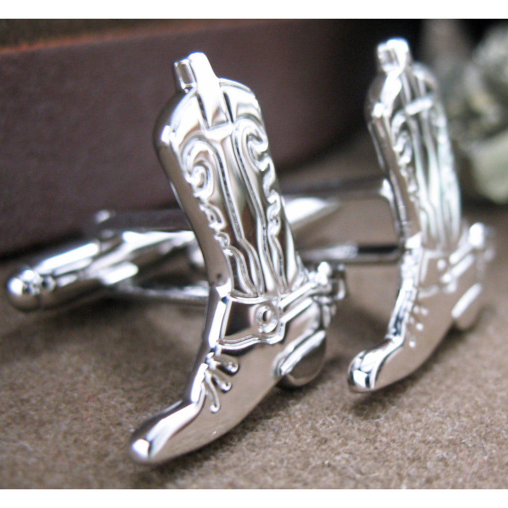 Special Discount  Western Cowboy Boots Cufflinks Antique Silver Tone Cuff Links Image 2