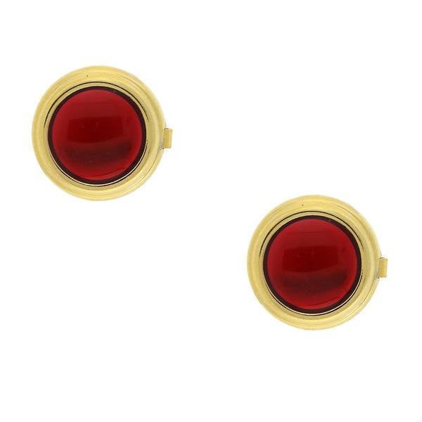 Faux Cufflinks Gold Framed Ruby Red Stone Round  Button Covers Beautiful Gift Image 1