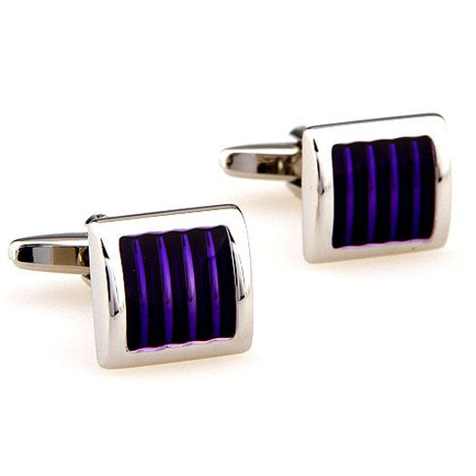 Purple Variegated Stripes with Silver Band Cuff Links Mens Executive Cufflinks Image 1