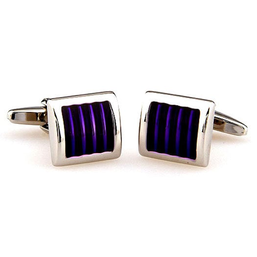Purple Variegated Stripes with Silver Band Cuff Links Mens Executive Cufflinks Image 2