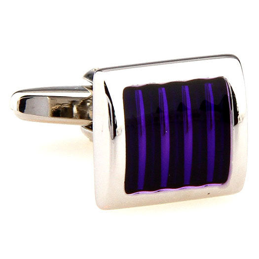 Purple Variegated Stripes with Silver Band Cuff Links Mens Executive Cufflinks Image 4