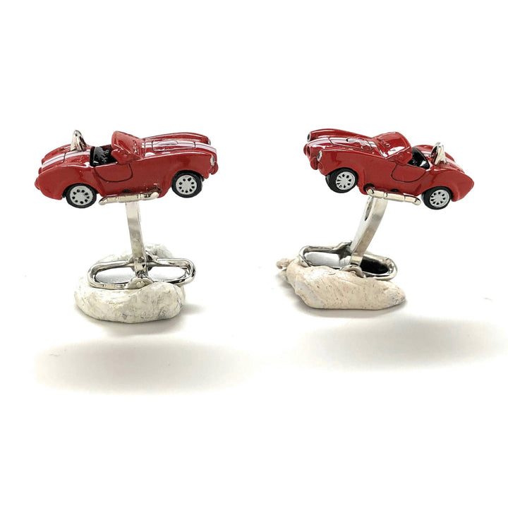 Shelby Stripes Red Racer Cufflinks Classic Muscle Car White Convertible Revved Up Cool Fun Cuff Links Comes with Gift Image 1