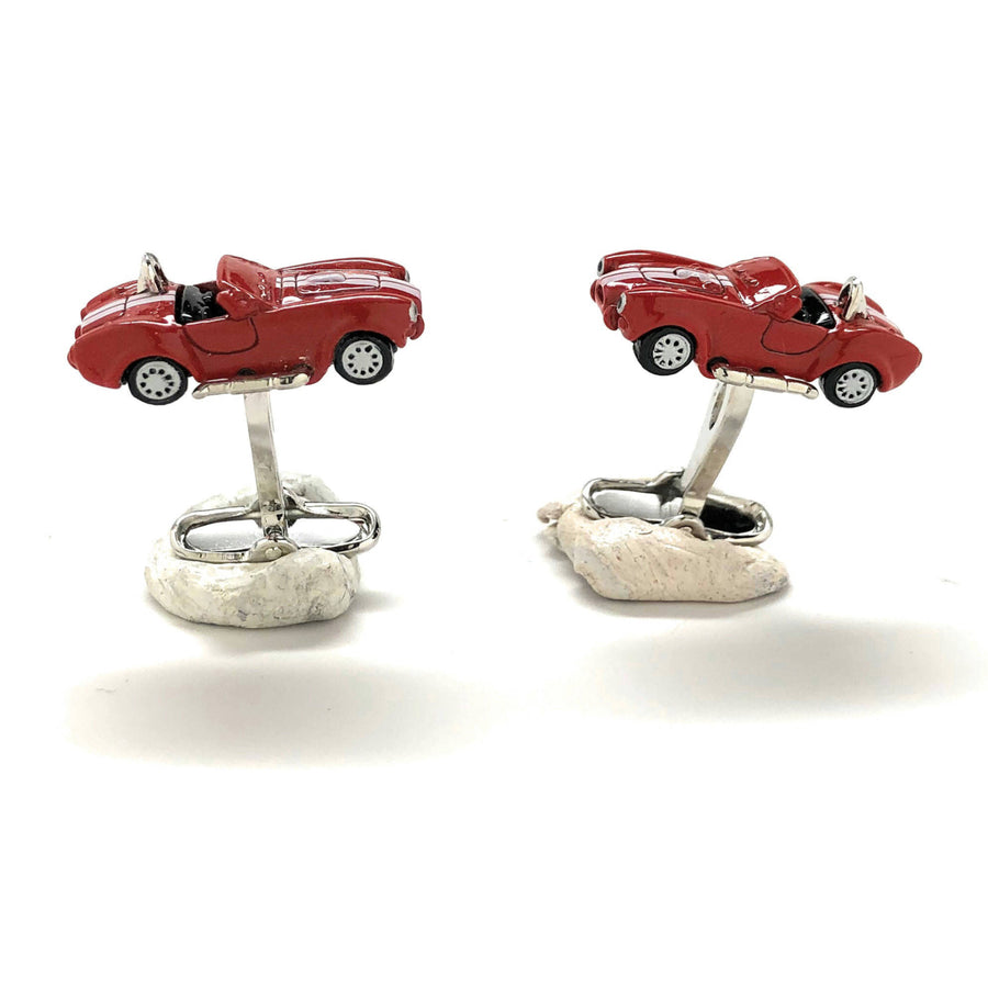 Shelby Stripes Red Racer Cufflinks Classic Muscle Car White Convertible Revved Up Cool Fun Cuff Links Comes with Gift Image 1