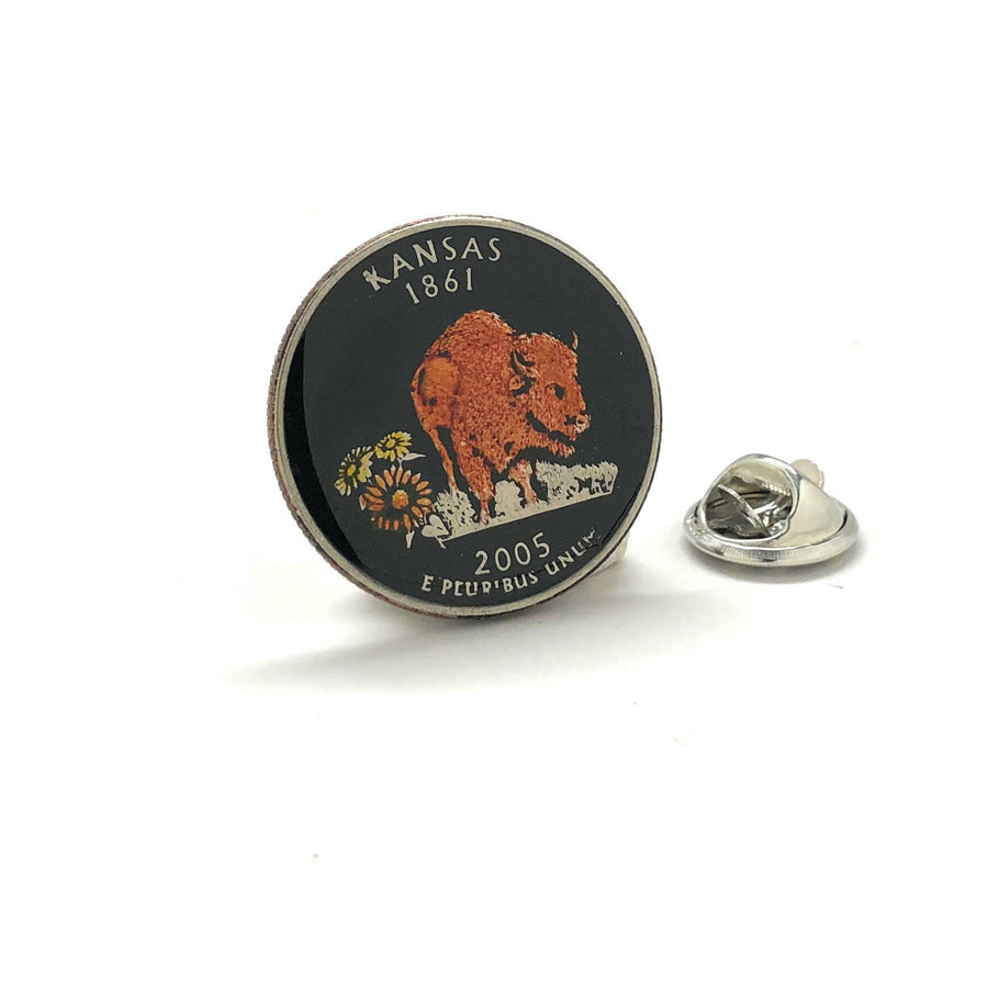 Enamel Pin Lapel Pin Tie Tac Hand Painted Kansas State Quarter Enamel Coin Lapel Pin Tie Tack Buffalo Coins Cool Fun Image 1