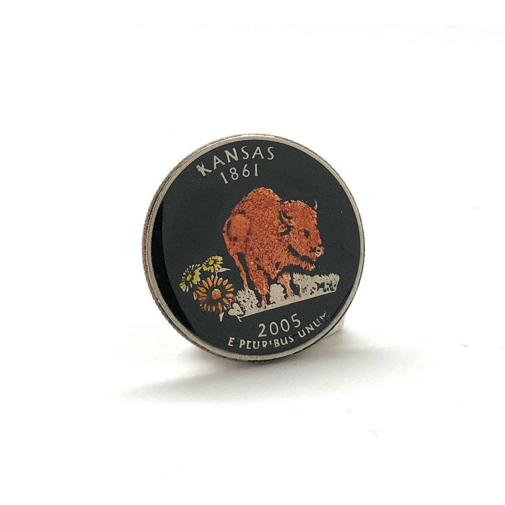 Enamel Pin Lapel Pin Tie Tac Hand Painted Kansas State Quarter Enamel Coin Lapel Pin Tie Tack Buffalo Coins Cool Fun Image 2