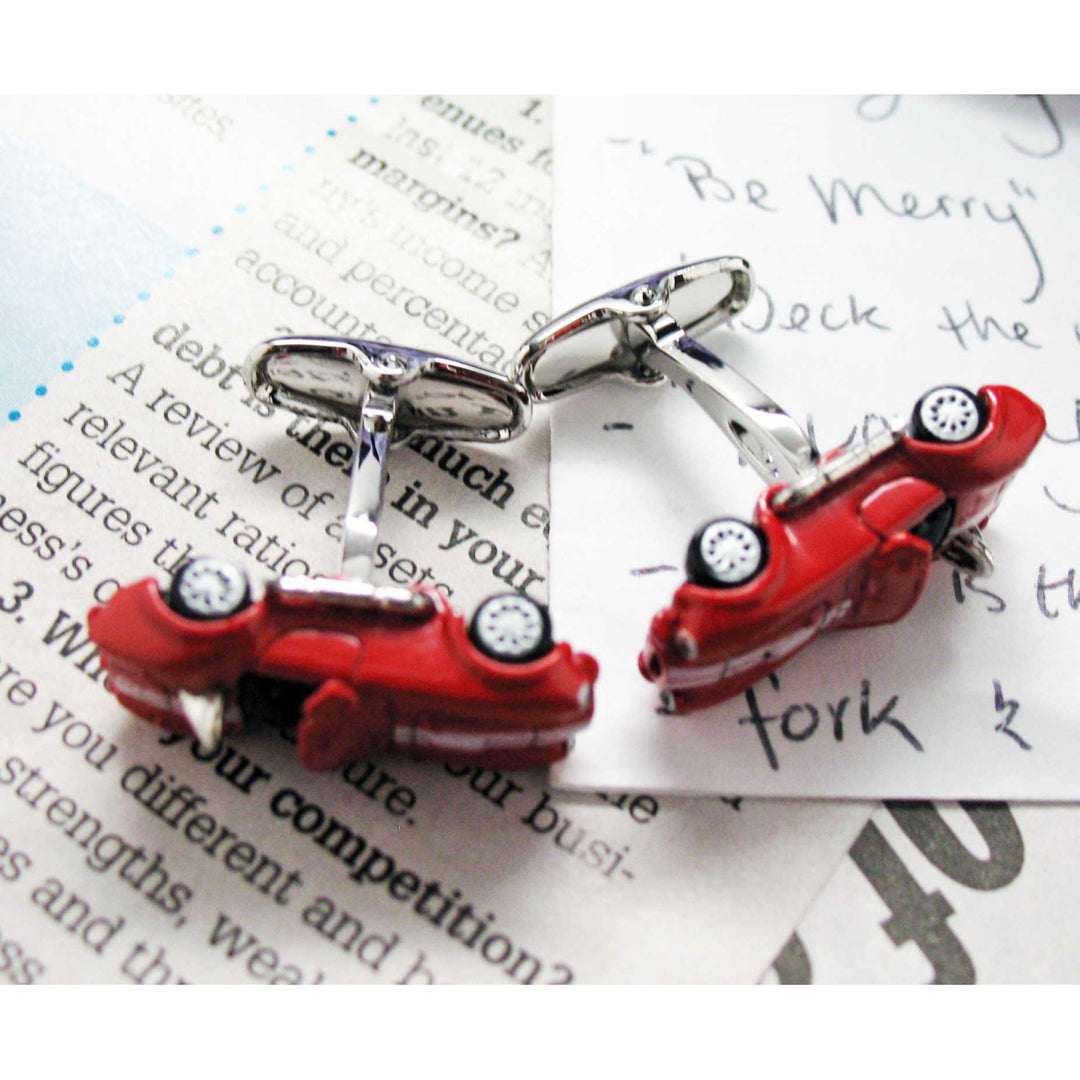 Shelby Stripes Red Racer Cufflinks Classic Muscle Car White Convertible Revved Up Cool Fun Cuff Links Comes with Gift Image 4