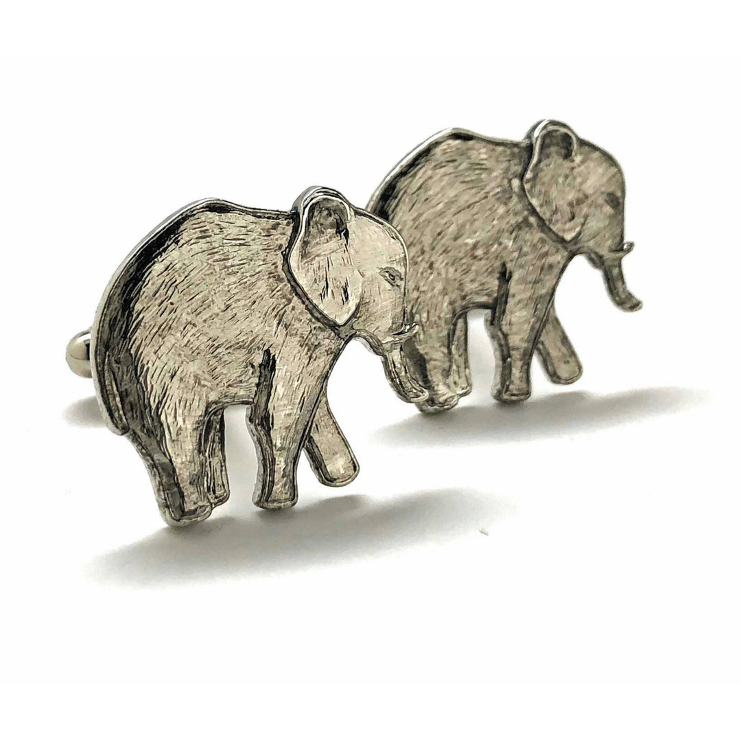 Elephant Cufflinks Silver Tone Antique  Majestic Beautiful Walking Elephant Cool Cuff Links Comes with Gift Box Image 1