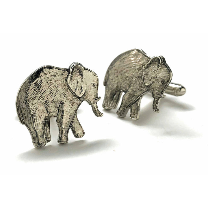 Elephant Cufflinks Silver Tone Antique  Majestic Beautiful Walking Elephant Cool Cuff Links Comes with Gift Box Image 2