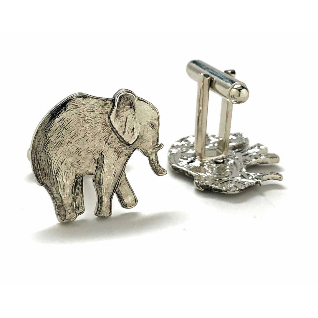 Elephant Cufflinks Silver Tone Antique  Majestic Beautiful Walking Elephant Cool Cuff Links Comes with Gift Box Image 3
