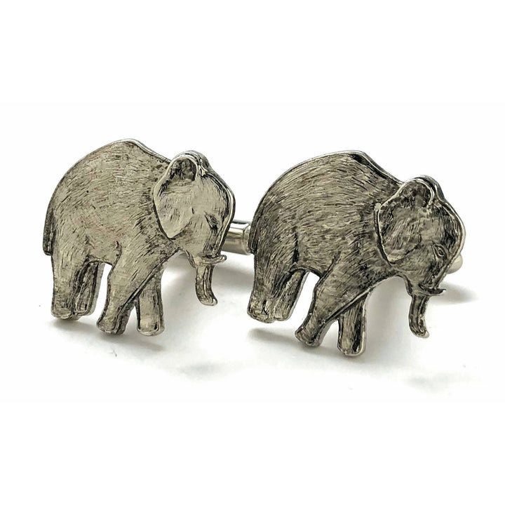 Elephant Cufflinks Silver Tone Antique  Majestic Beautiful Walking Elephant Cool Cuff Links Comes with Gift Box Image 4