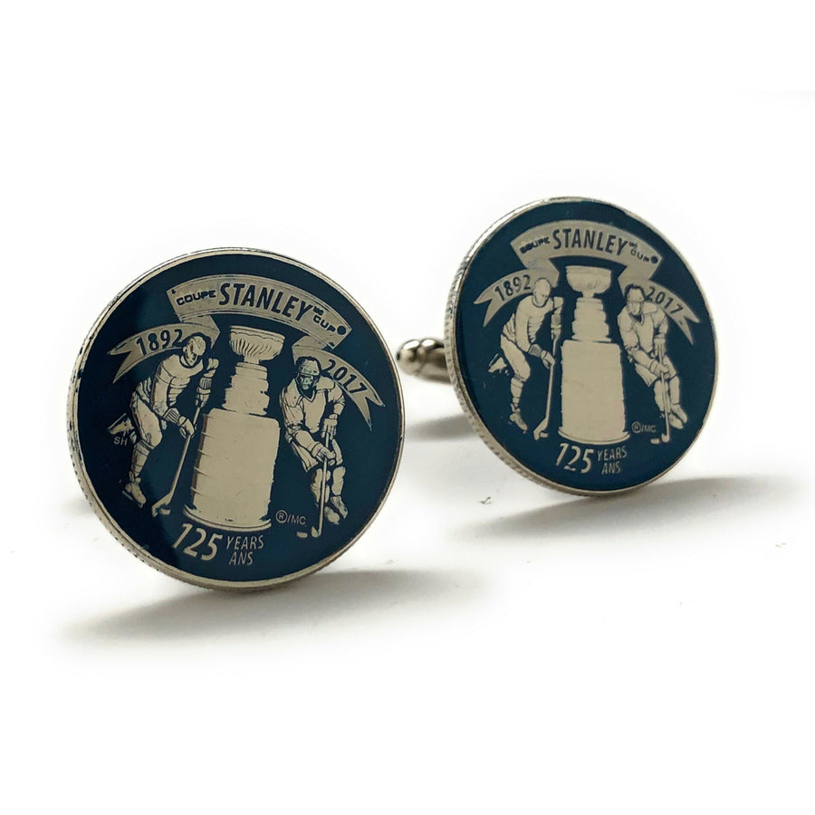 Enamel Cufflinks Stanley Cup Blue Edition NHL Ice Hockey Cuff Links Stanley Cup Trophy Authentic Canadian Quarter Enamel Image 1