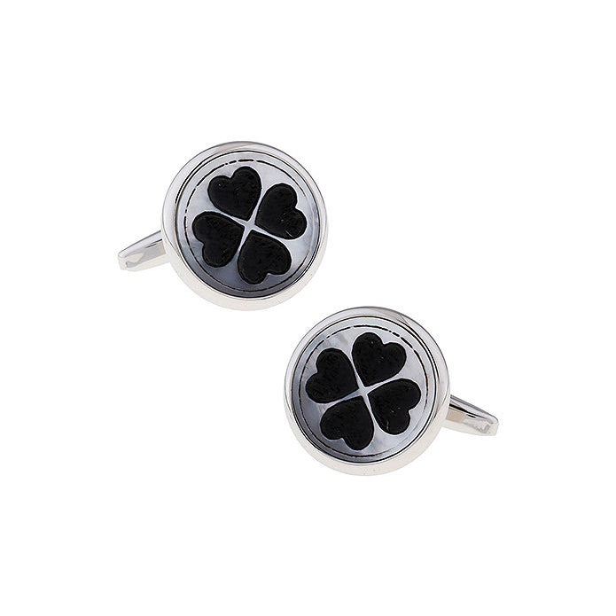 Four Leaf Clover Cuff Links Mother of Pearl with Black Accents Silver Clover Cufflinks Ireland Irish Comes with Gift Box Image 1