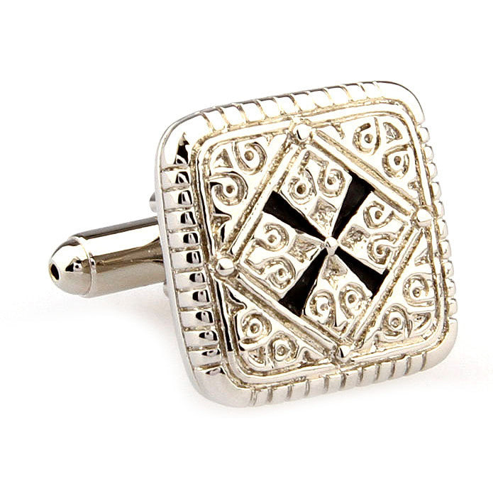 Square Persian Cufflinks  Empire Accents Block Silver Tone Cuff Links Image 1