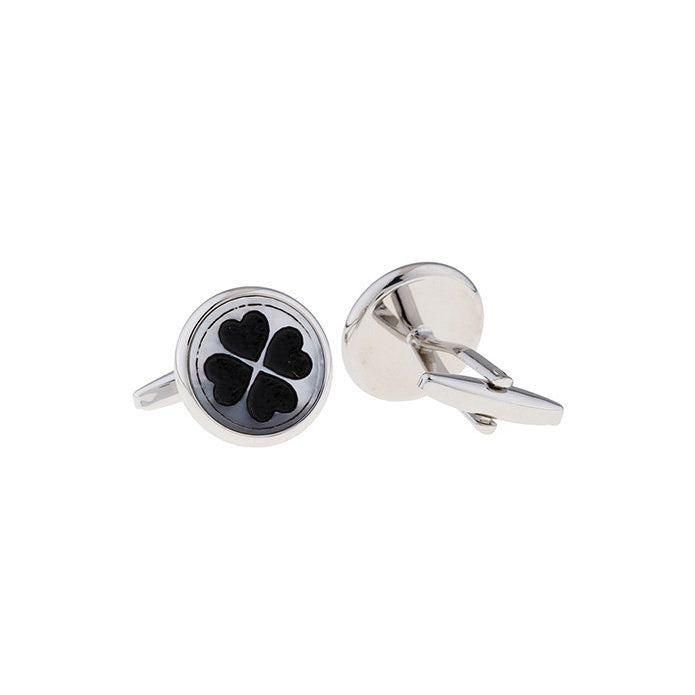 Four Leaf Clover Cuff Links Mother of Pearl with Black Accents Silver Clover Cufflinks Ireland Irish Comes with Gift Box Image 2