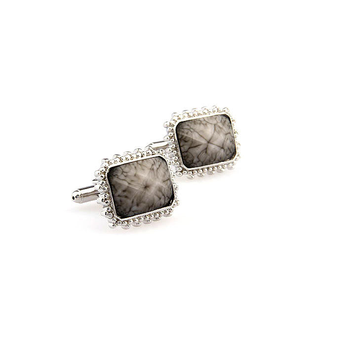 Silver Western Star Cufflinks with Milky Black and White Stone Antique Cuff Links Image 2