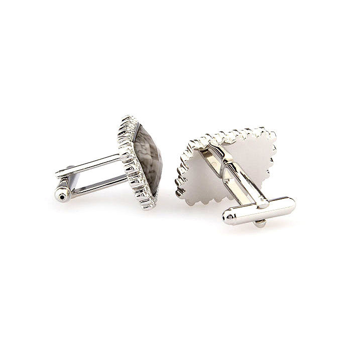 Silver Western Star Cufflinks with Milky Black and White Stone Antique Cuff Links Image 3