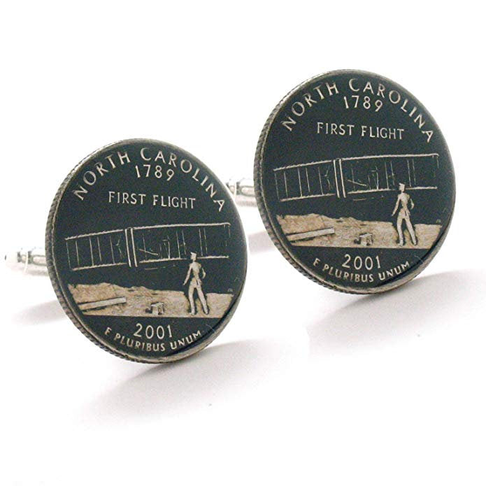 Enamel Cufflinks Hand Painted North Carolina State Enamel Coin Jewelry Birth Year Gift United States America Wright Image 1