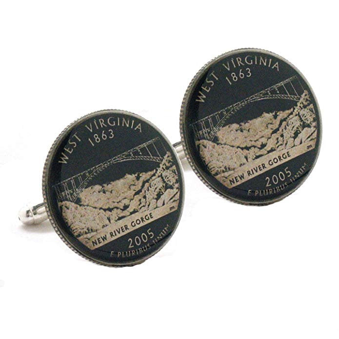 Enamel Cufflinks Hand Painted West Virginia Coin Cuff Links Suit Flag State Enamel Coin Jewelry USA United States Image 1