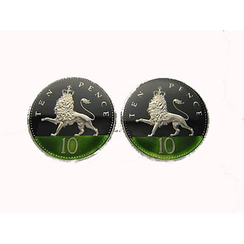 Enamel Cufflinks Hand Painted 10 Pence Authentic Enamel Coin Jewelry Cuff Links Lion Gift Anniversary Gifts Cool Guy Image 1