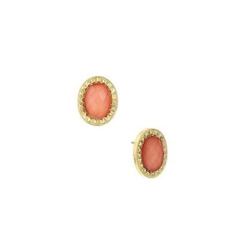 Coral Classic Oval Button Peach Earrings Gold Tone Sparkling Stud Earrings Silk Road Jewelry Image 1