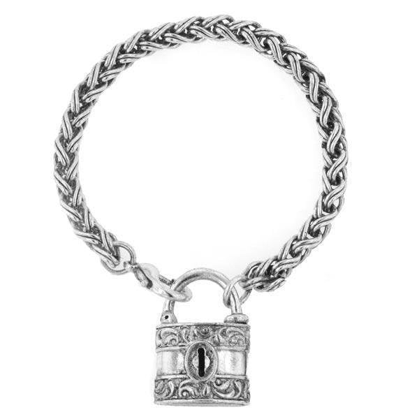 Silver Bracelet Unchained Melody Lock Antique Tone SIlver Braided Chain Bracelet Silk Road Jewelry Image 1