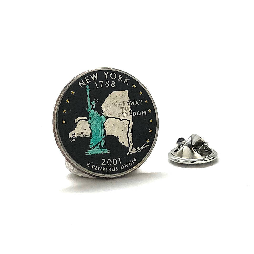 Enamel Pin Hand Painted  York State Quarter Enamel Coin Collector Lapel Pin Tie Tack Green Statue of Liberty Travel Image 1
