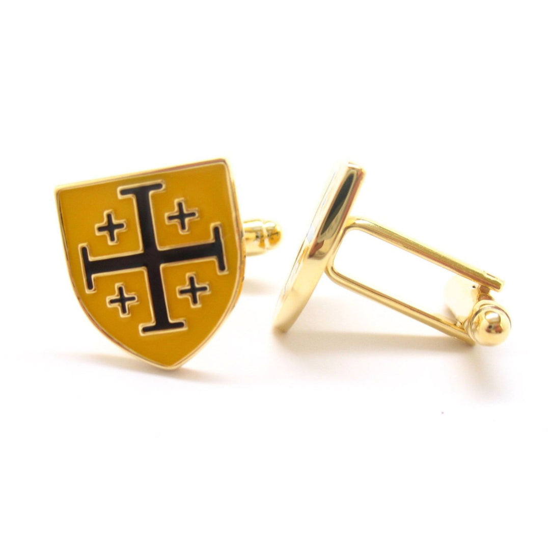 Crusader Shield Cufflinks Yellow and Black Enamel Jerusalem Holy Land Cross The Shield of Light Cuff Links Comes with Image 4