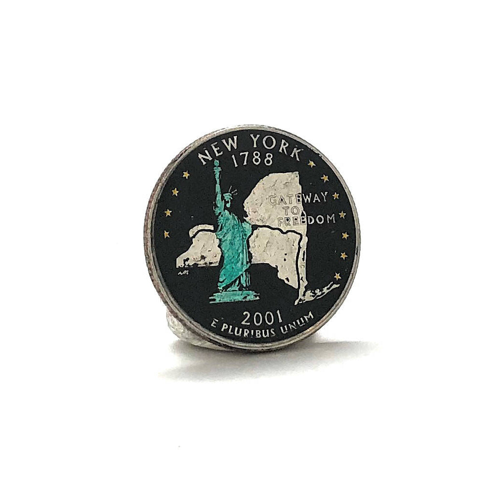 Enamel Pin Hand Painted  York State Quarter Enamel Coin Collector Lapel Pin Tie Tack Green Statue of Liberty Travel Image 2