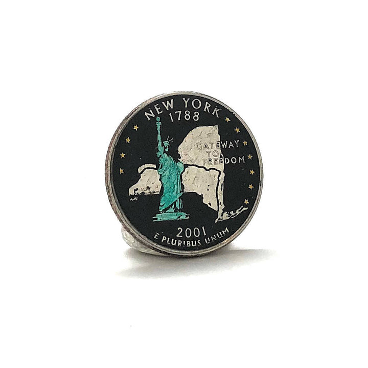 Enamel Pin Hand Painted  York State Quarter Enamel Coin Collector Lapel Pin Tie Tack Green Statue of Liberty Travel Image 2