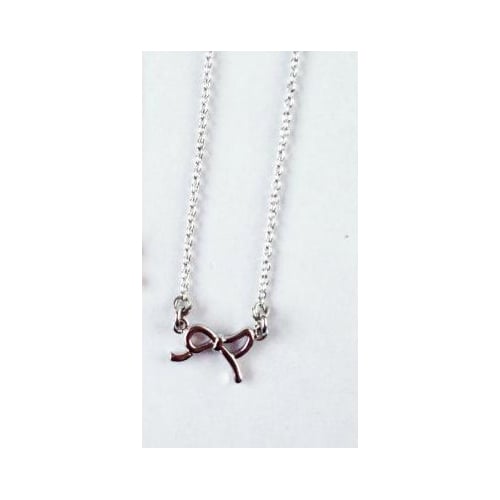Petite Bow Necklace 14K White Gold Plated 16" Necklace Comes with Gift Box Image 1