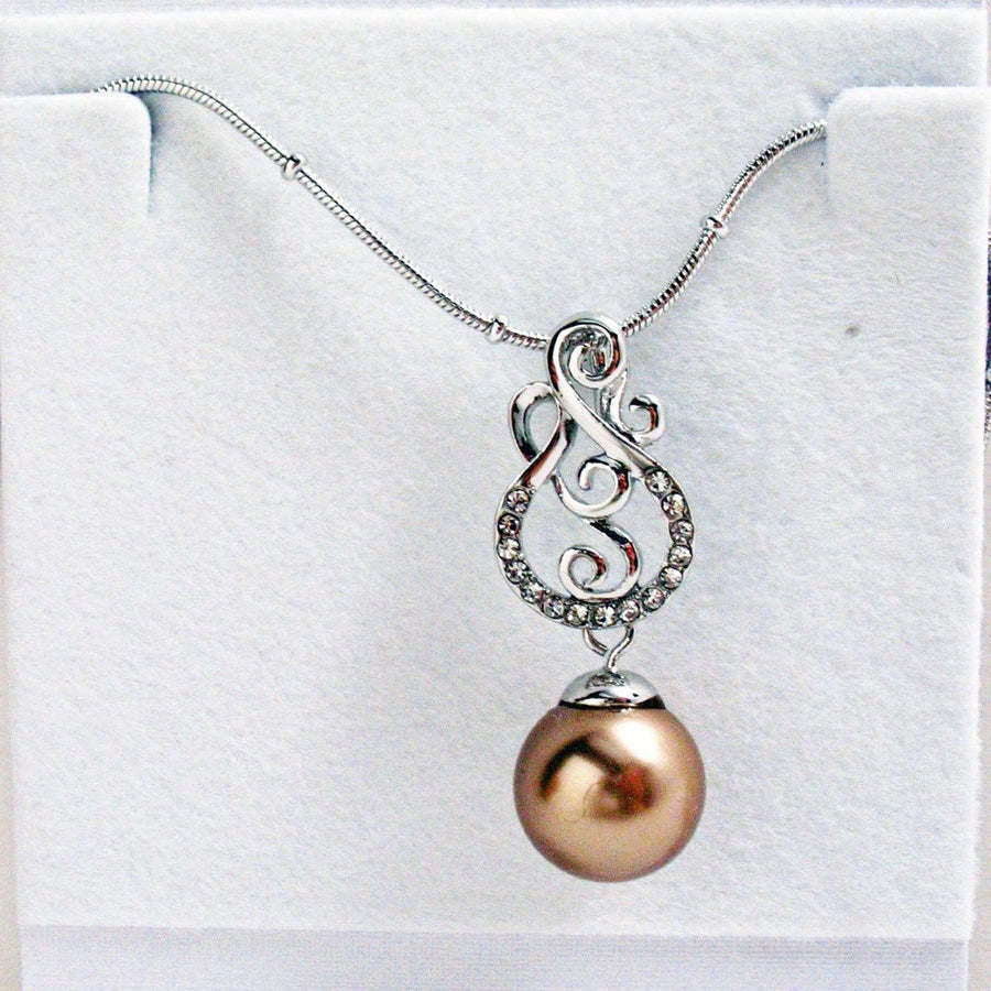 Silver Tone Musical Maria Crystal Bronzed Faux Pearl 18 inch Pendant Image 1