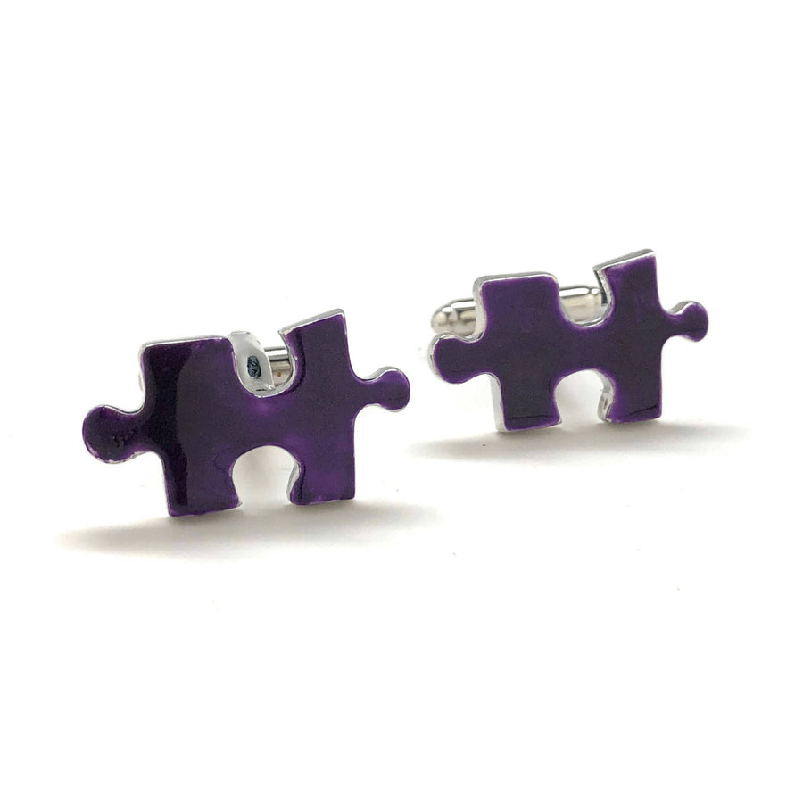 Purple Haze Jigsaw Puzzle Piece Cufflinks Silver Tone Enamel Dark Purple Party Game Cuff Links Comes with Gift Box Image 1