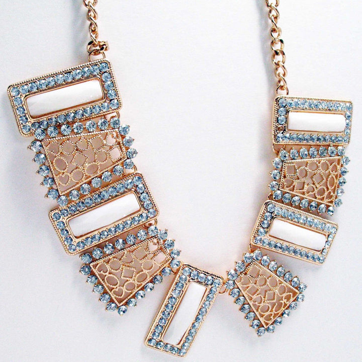 Statement Necklace Rose Gold Collar White Stone Necklace Holiday Party Silk Road Jewelry Image 1