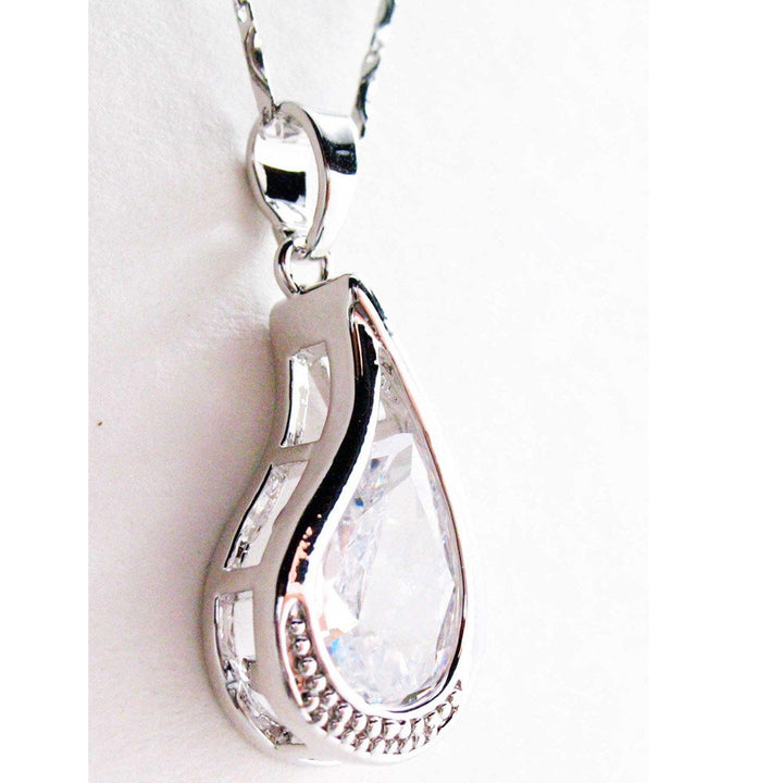 Framed Crystal Teardrop Pendant Party Necklace 16" Necklace Comes with Gift Box Image 1