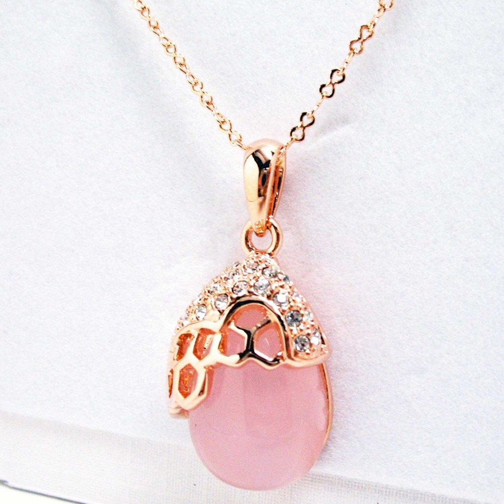Honey Comb Rose Gold Tone Crystal Embedded Champagne Pink 15 inch Pendant Image 1