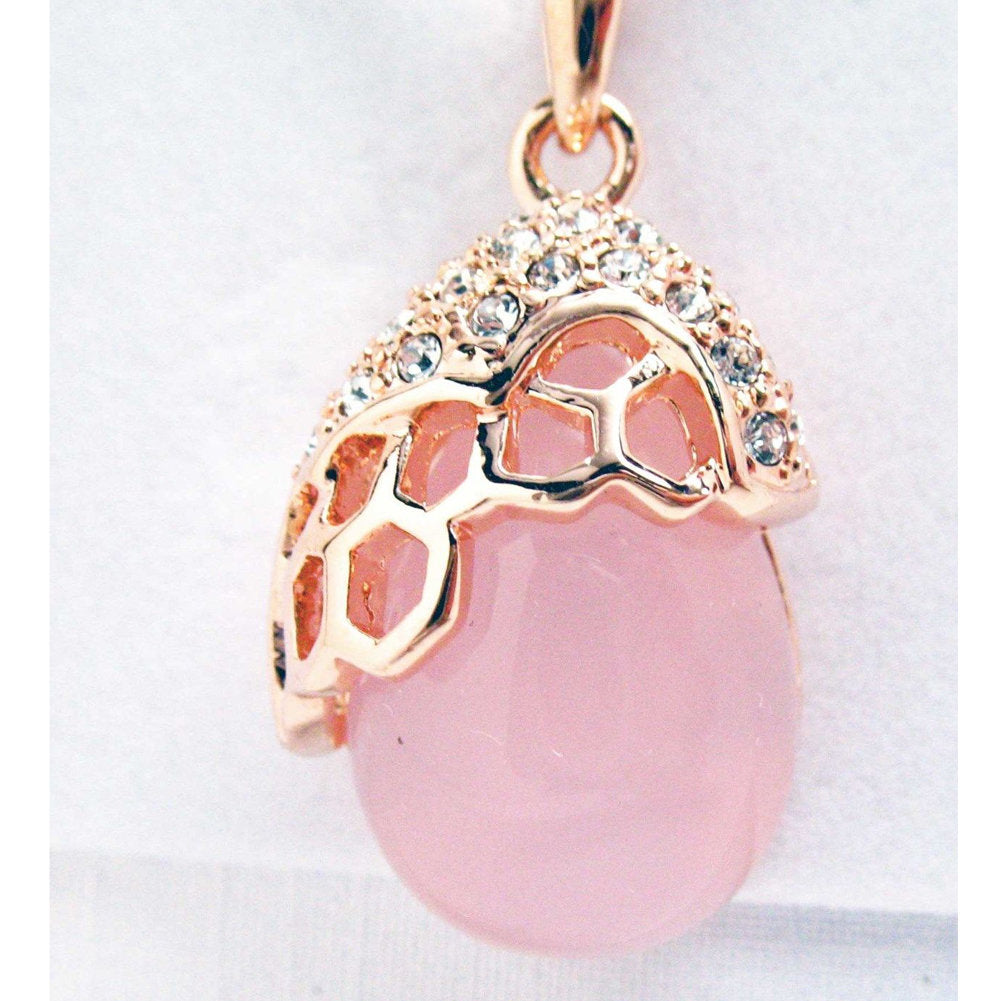 Honey Comb Rose Gold Tone Crystal Embedded Champagne Pink 15 inch Pendant Image 2